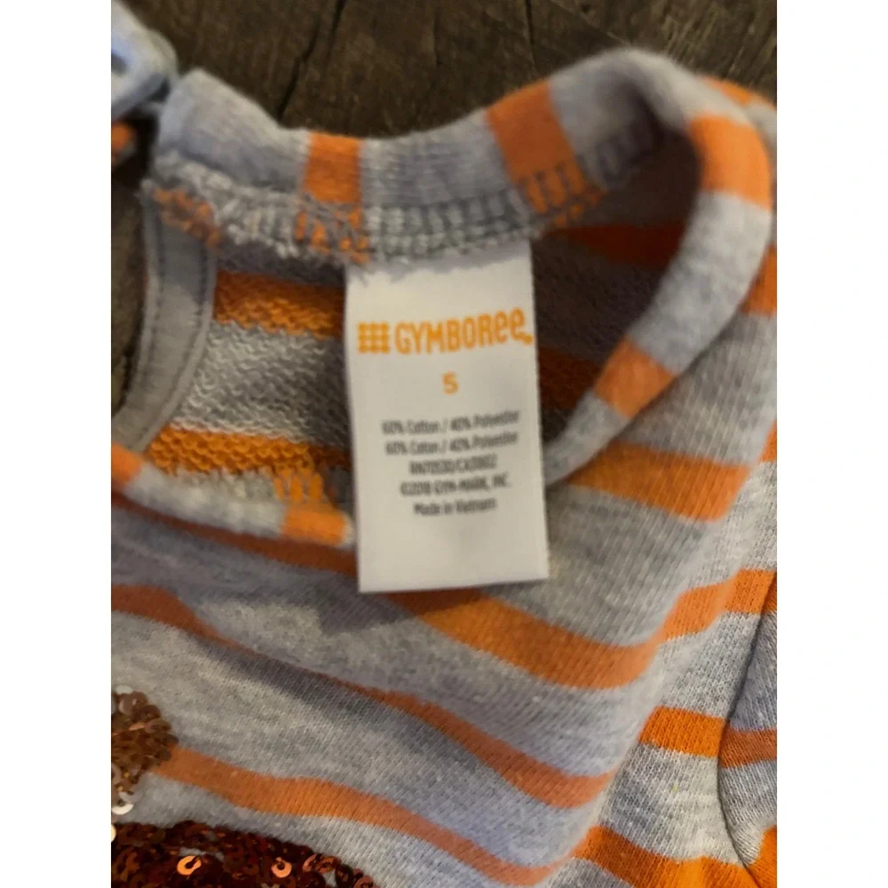 Gymboree Girls Orange Gray Striped Pumpkin Sequin Long Sleeve Dress Size S‎